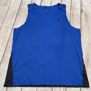 On Running Mens Tank-T Blue Charcoal Grey Sleeveless Performance Shirt Size M